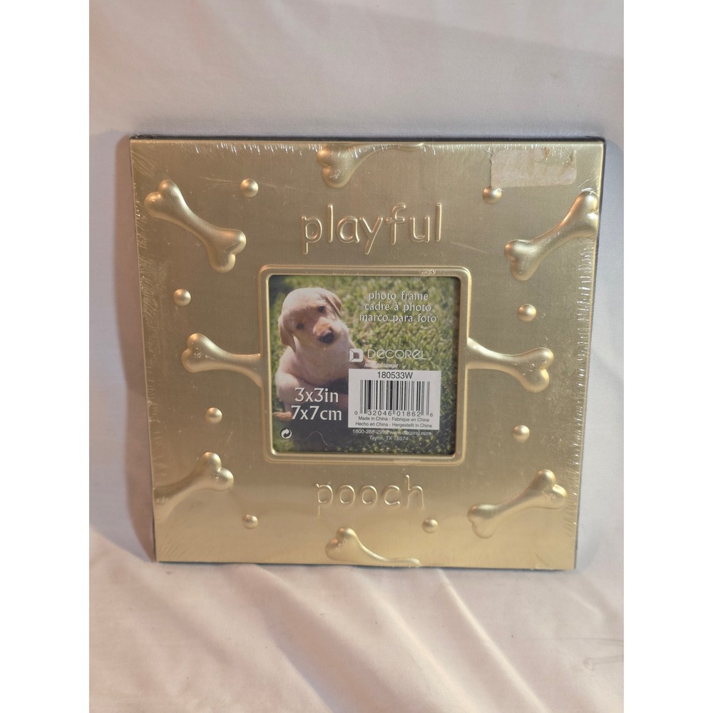 Decorel Playful Pooch Gold Dog Bone Photo Frame 3x3 Small Square 180533W New